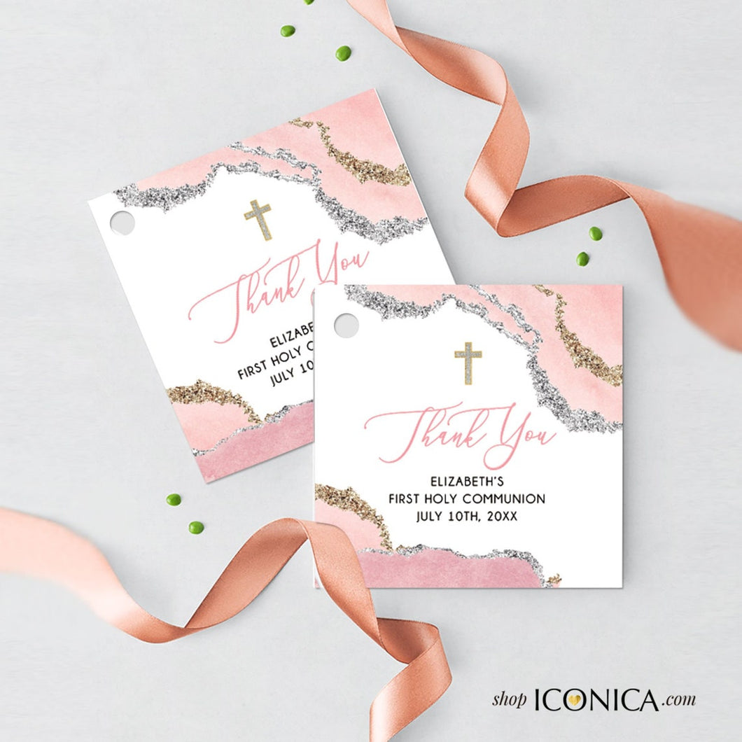 Geode First Communion Favor Tags Personalized | Any text or type of event | Geode Gift Tags | Thank you Tags Printed