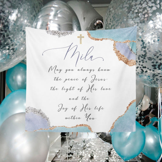 First Communion Banner Personalized, Lilac Geode Backdrop Lilac and Gold, Lilac First Communion Photo Backdrop, Colors available BFC0019