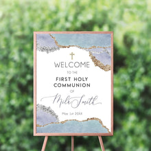 Load image into Gallery viewer, First Communion Welcome Sign Personalized | Lilac Geode Sign Lilac and Gold | Lilac First Communion Board {Geode Collection} SWFC002
