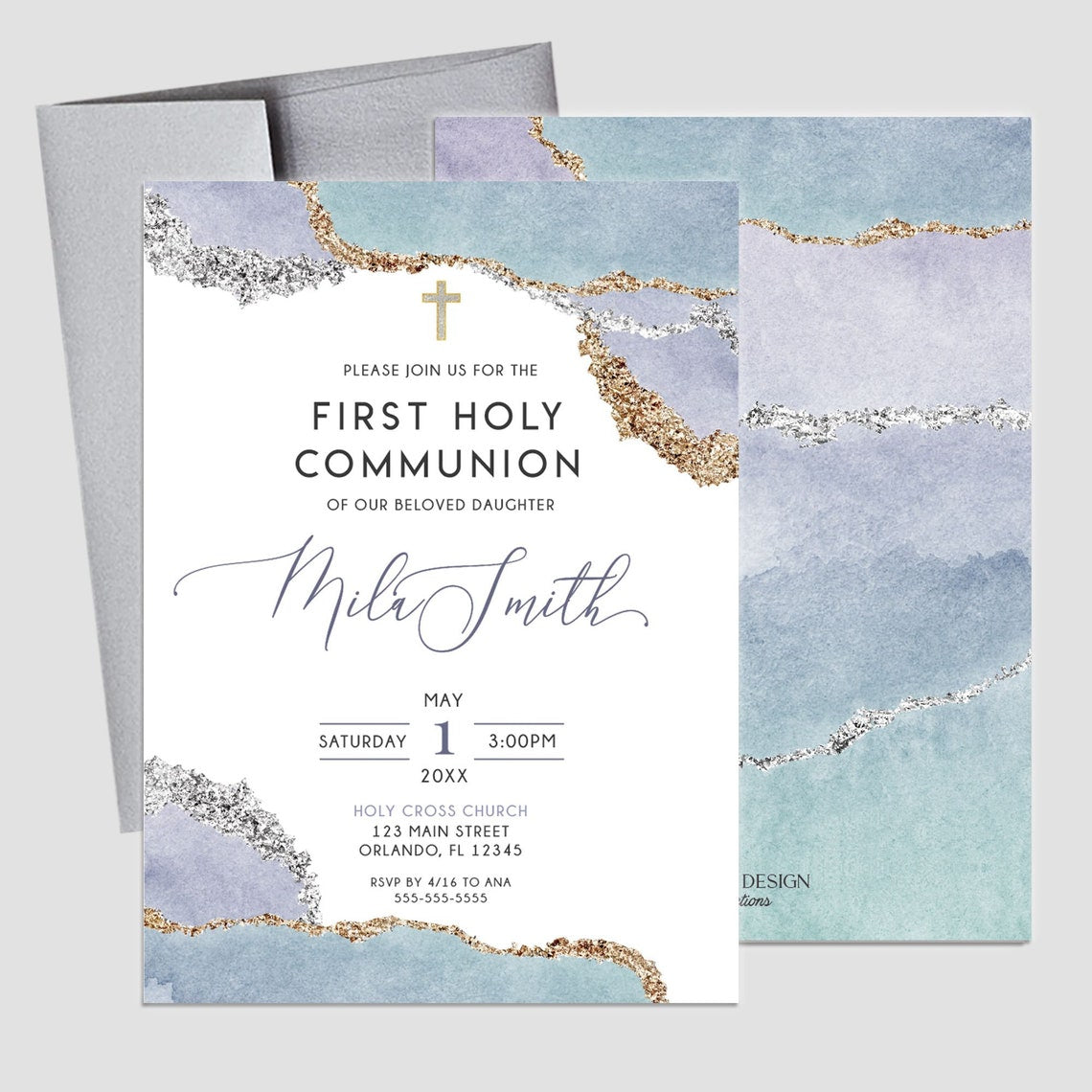 First Communion Welcome Sign Personalized | Lilac Geode Sign Lilac and Gold | Lilac First Communion Board {Geode Collection} SWFC002