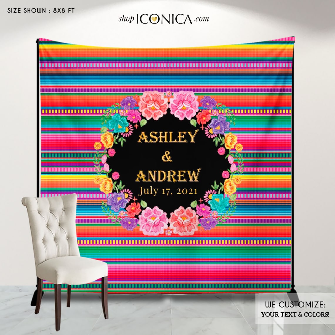 Fiesta themed Backdrop, Mexican Backdrop, Cinco de Mayo Decorations, Wedding, Baby Shower or Bridal Shower Fiesta, Printed