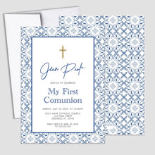 Load image into Gallery viewer, Baptism Invitation Boy or Girl Blue Tile Modern Invitations, Toscana Style Invitation,Any Religious Event
