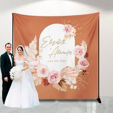 Load image into Gallery viewer, Terracotta Wedding Decor Boho Photo Backdrop for reception Pampas Photo backdrop Personalized,Boho Chic Banner Dried Flowers Banner Decor
