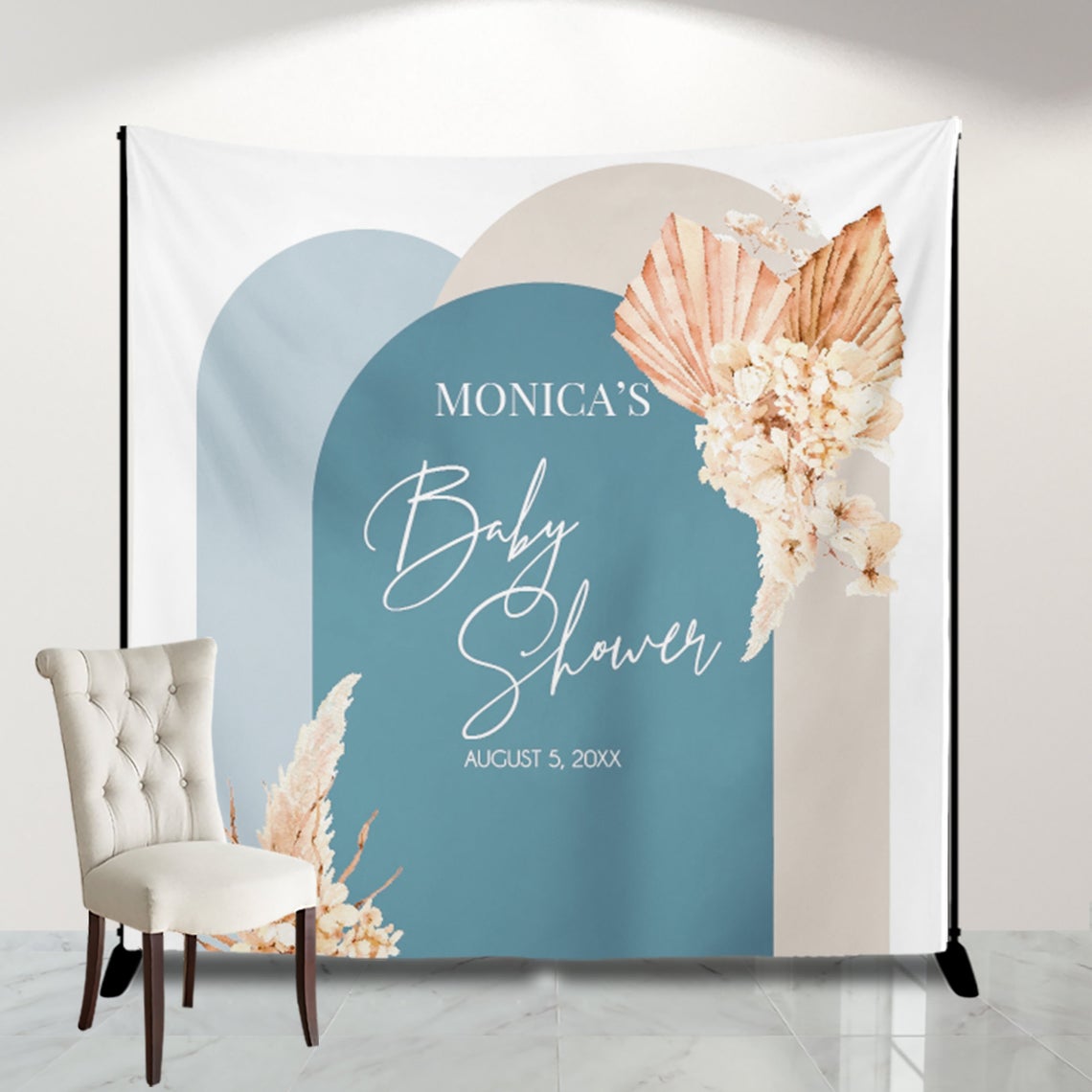Terracotta Baby Shower Photo Backdrop for reception Pampas Photo backdrop Personalized,Boho Banner Dried Flowers Banner Decorations