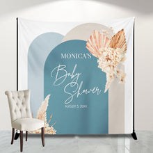 Load image into Gallery viewer, Terracotta Baby Shower Photo Backdrop for reception Pampas Photo backdrop Personalized,Boho Banner Dried Flowers Banner Decorations
