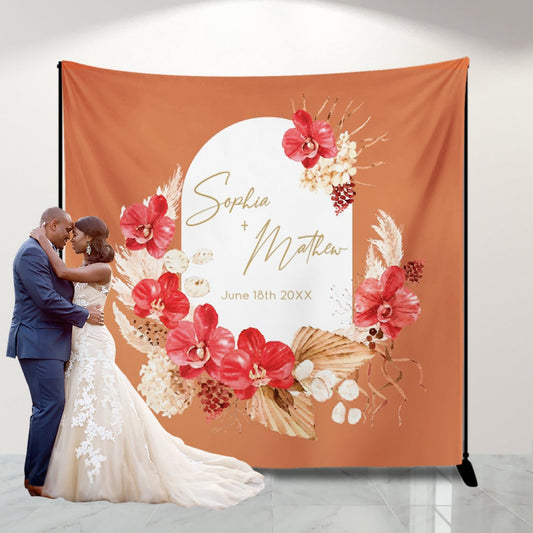 Terracotta Wedding Decor Boho Photo Backdrop for reception Pampas Photo backdrop Personalized,Boho Chic Banner Dried Flowers Banner Decor