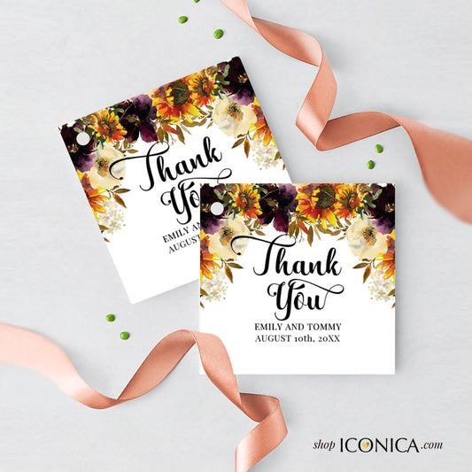 Sunflower Wedding Custom Tags Printed, Fall In Love Bridal Shower, Fall Thank You Tags, Fall Favor Tags, Fall Engagement Party Gift Tags