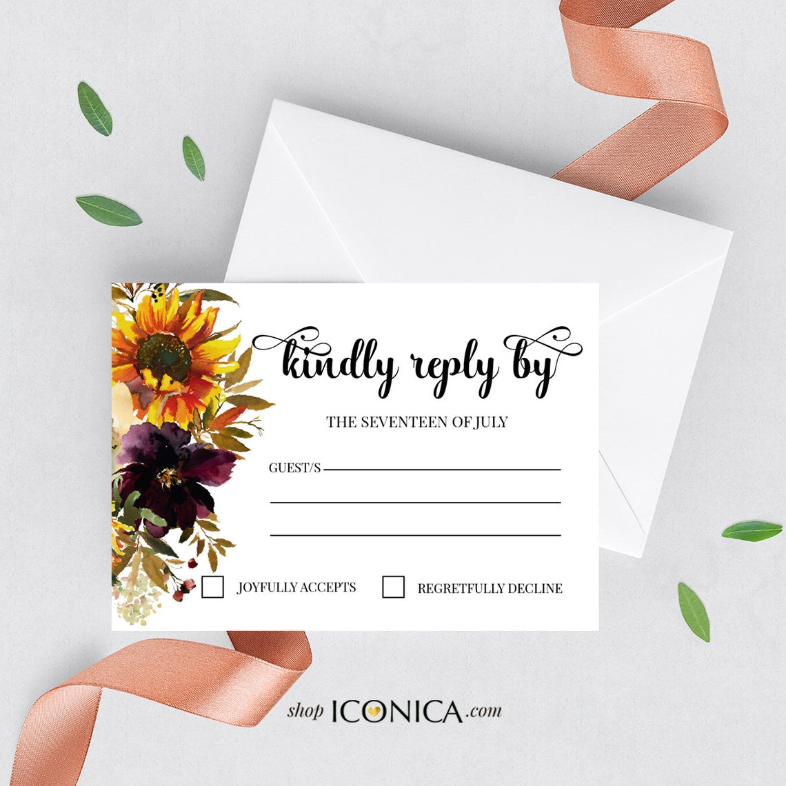 Sunflower Menu Card 9.25 x 4 Printed Menus, Rustic Wedding Menu Card Burgundy and Sunflowers Bridal shower Menu Engagement Party Menus