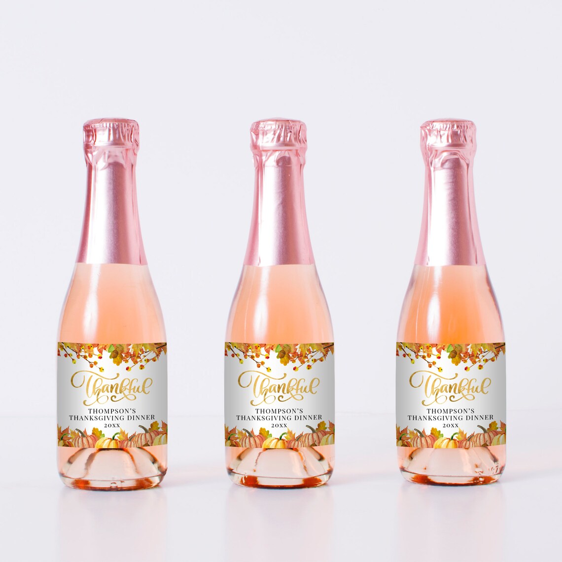 Thanksgiving mini champagne bottle labels, Friendsgiving Mini Champagne Labels Personalized Set of 10, Fall champagne labels for any event
