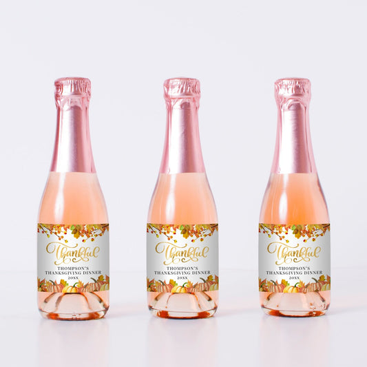 Thanksgiving mini champagne bottle labels, Friendsgiving Mini Champagne Labels Personalized Set of 10, Fall champagne labels for any event