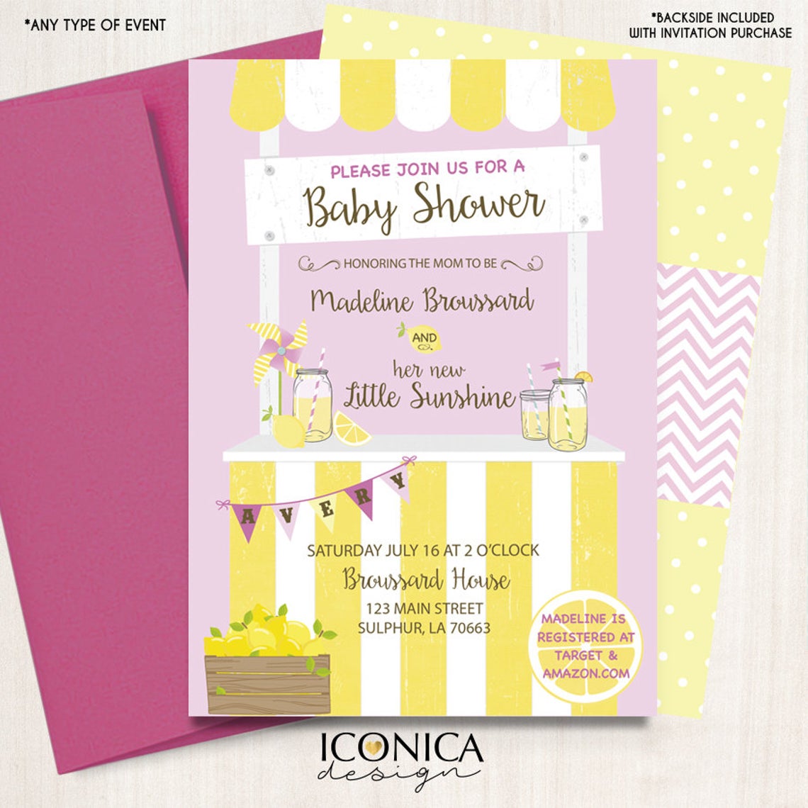 Lemonade baby fashion shower invitations