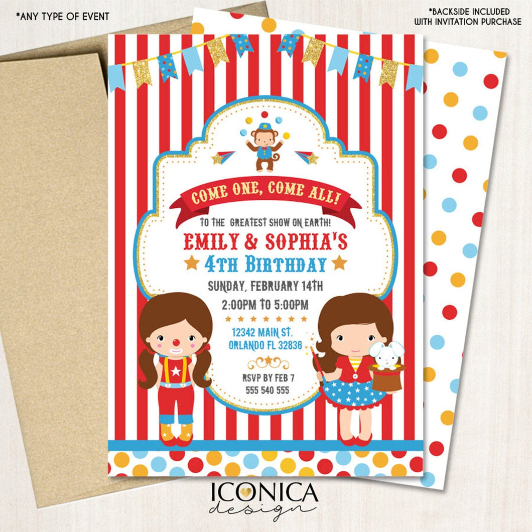 Carnival 1st Birthday Invitations or any age Circus Animals Birthday Invitation Big Top Circus Party Printed or Printable File IBD0020