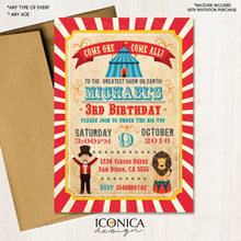Load image into Gallery viewer, Circus Birthday Party Invitation - Vintage Carnival Birthday Invitation Circus Animals Under The Big Top - Printed Or Printable File Ibd0023
