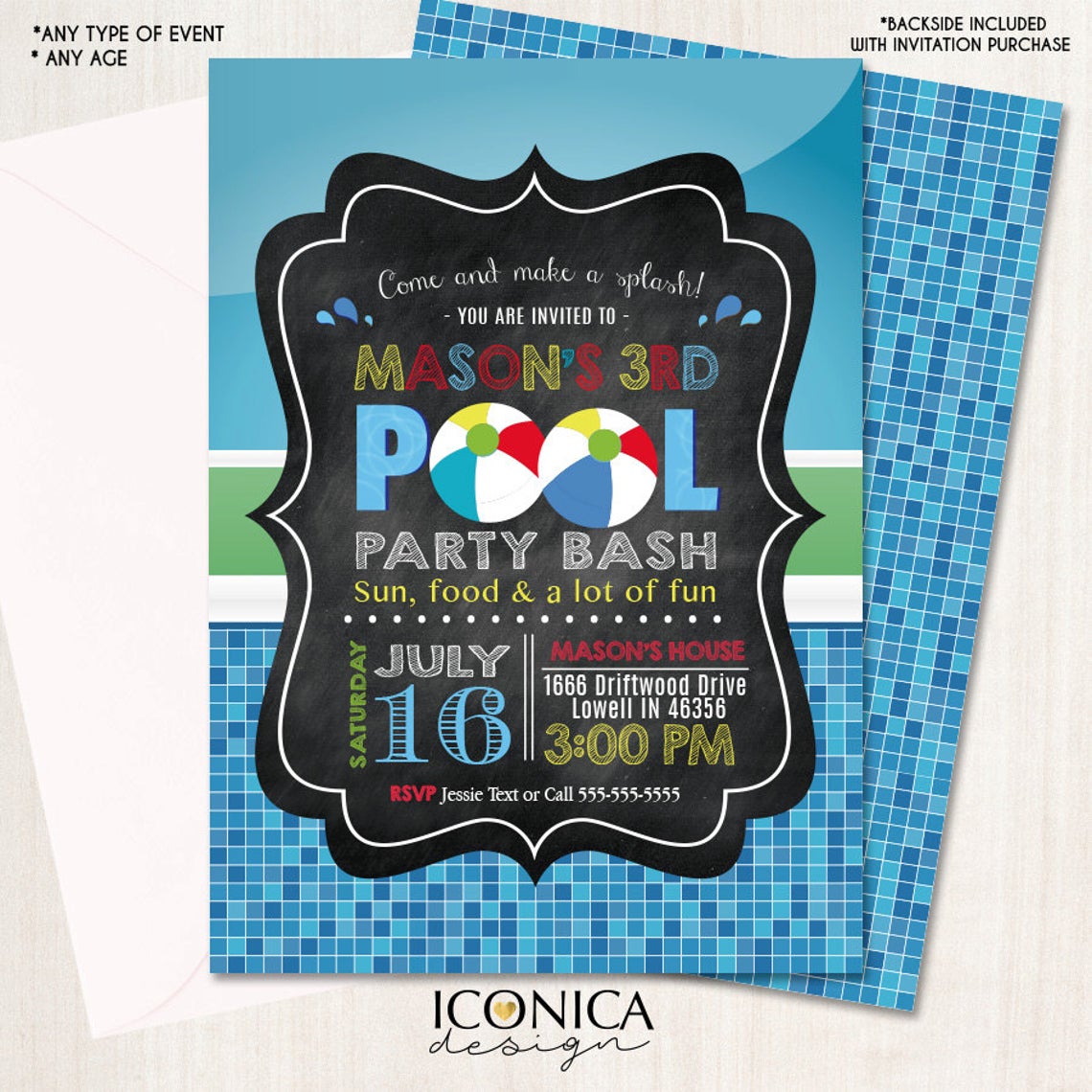 Girl Pool Party Invitation Swimming Pool Birthday Invitation | Summer Girl Party Invitation Beach Birthday Printed or Printable File