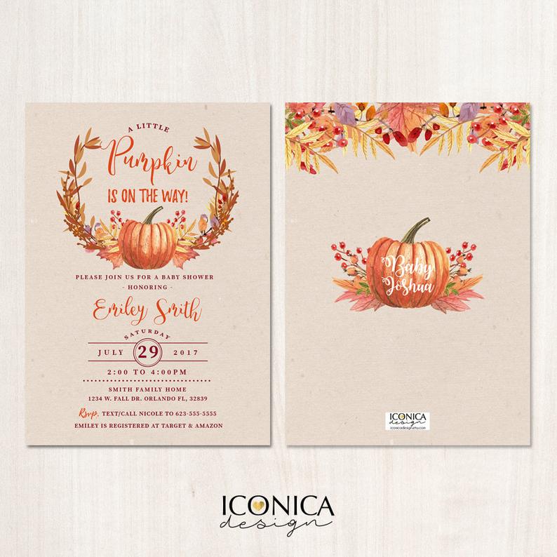 Pumpkin Baby Shower Invitations, Little Pumpkin Cards, Pumpkin Patch, October Baby, Pumpkin Themed Cards, Printed or Printable File IBS0014