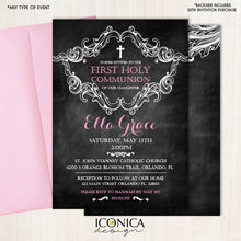 Load image into Gallery viewer, First Communion invitation, Girl, Baptism Invitation, Chalkboard style, Any color, Any Age, Any wording, Printed or Printable File, Free Shipping

