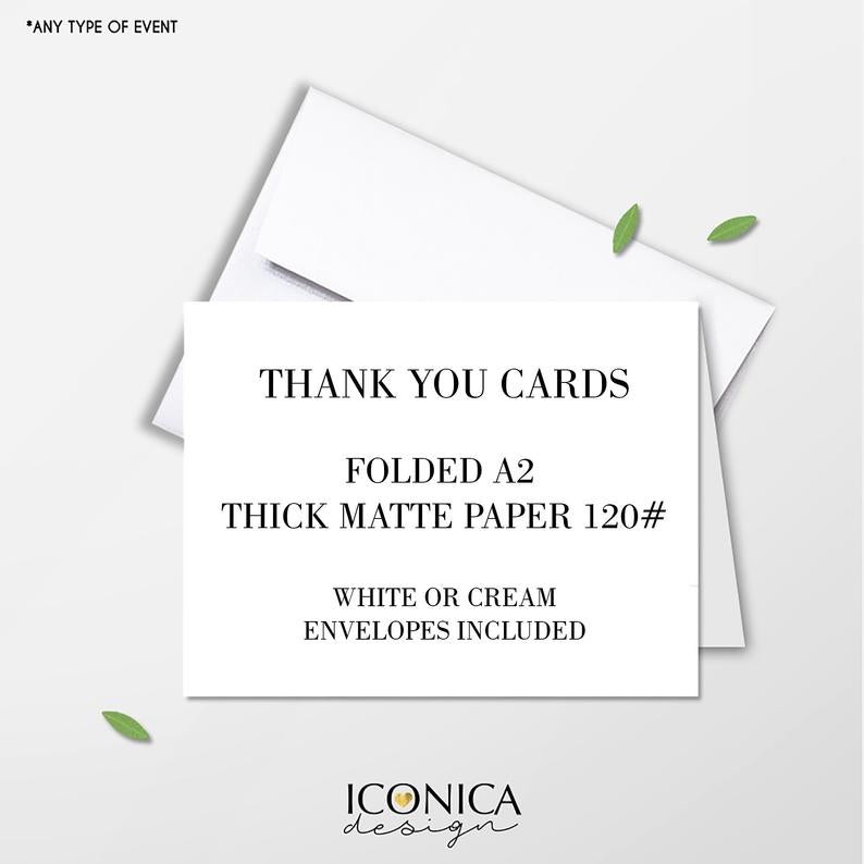 Thank You Cards A2 thick Printed Cards matte paper 120# A2 Folded Floral Pink Burgundy and Blue, White Envelopes included {Wish Collection}