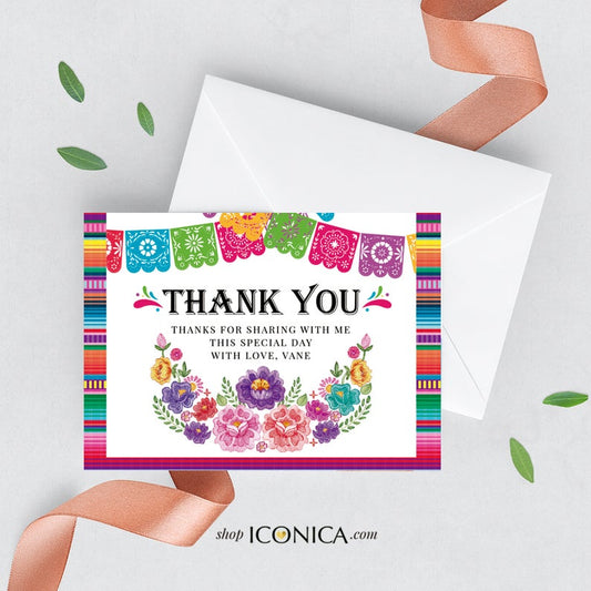 Floral Thank You Cards, Fiesta Theme Cards, Let's Fiesta / Cinco de mayo /set Of 10/ A2 Folded / White Envelopes Included / Non Personalized - Printed Cards