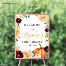 Load image into Gallery viewer, Fall in love Engagement Party Welcome Sign Personalized Printed Bridal Shower Welcome Sign Orange and White {Amber Collection}
