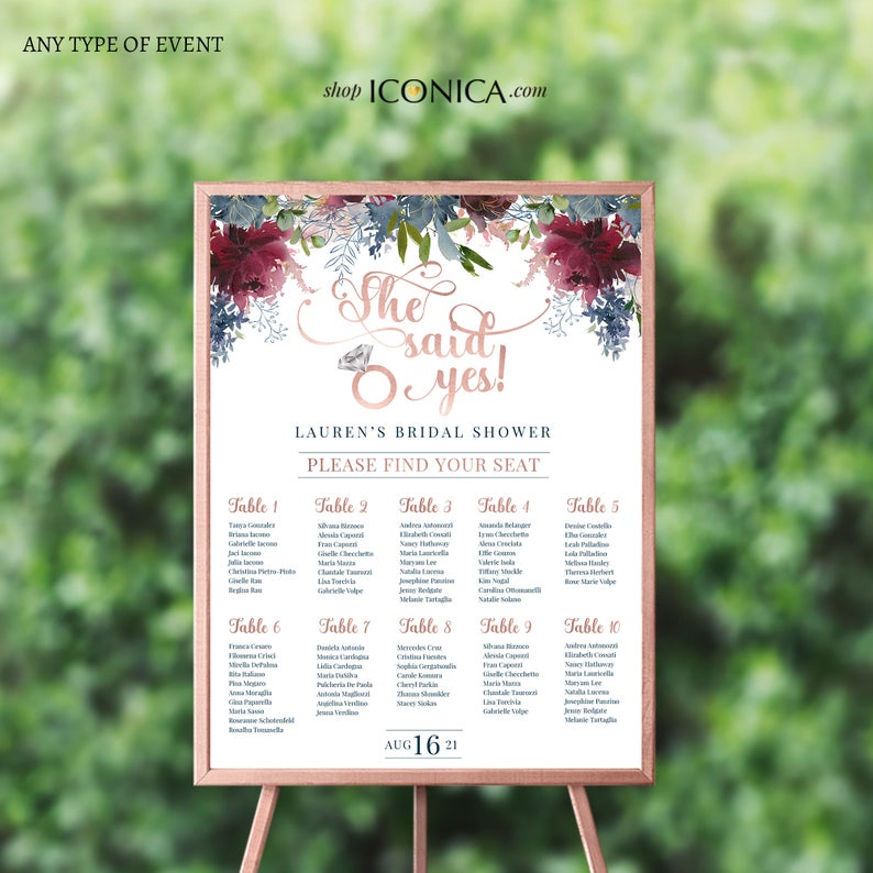 Place Cards Floral Burgundy and Navy - Tent Cards || Wish Collection | Printed Cards