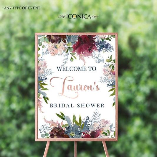 BRIDAL SHOWER WELCOME SIGN - Dusty Blue - Blush - Floral Design - {Wish Collection}