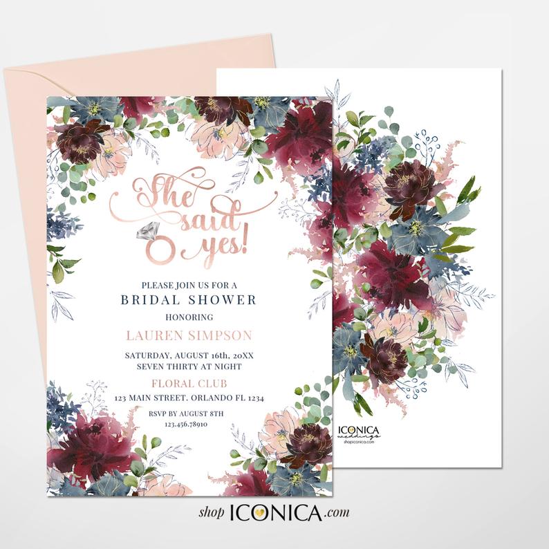 Thank You Cards A2 thick Printed Cards matte paper 120# A2 Folded Floral Pink Burgundy and Blue, White Envelopes included {Wish Collection}