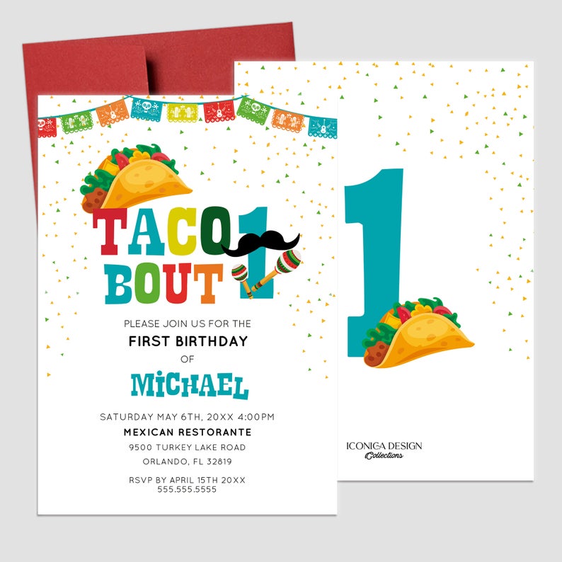 Taco About ONE Invitation,Fiesta theme 1st birthday Invitation,1st birthday Taco Bout a Party Card,Taco about turning one, Cinco de Mayo Card