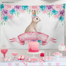 Load image into Gallery viewer, Bunny Garden Party Backdrop, Elegant Bunny Backdrop, Spring Parties, Trendy Floral Easter Bunny Decor, Personalized First Birthday Decor, Any type of event
