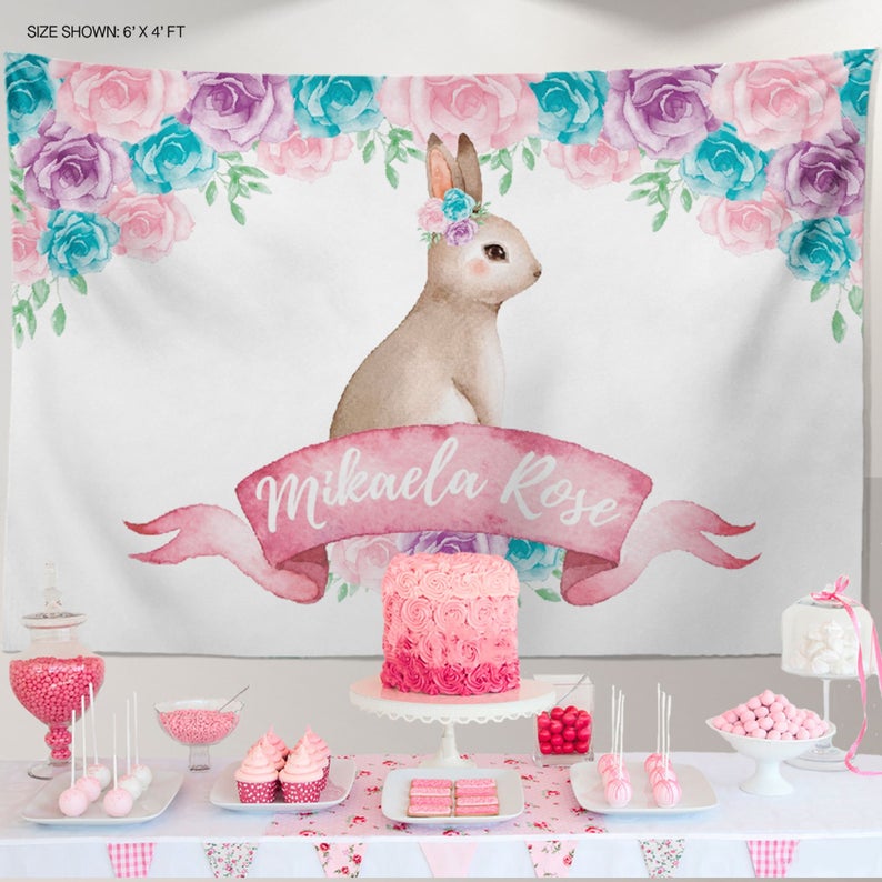 Bunny Garden Party Backdrop, Elegant Bunny Backdrop, Spring Parties, Trendy Floral Easter Bunny Decor, Personalized First Birthday Decor, Any type of event