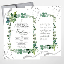 Load image into Gallery viewer, Girl First Holy Communion invitation, Girl religious invitation printed, Grenery Succulents, Girl communion invitation, Greenery invites
