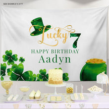 Load image into Gallery viewer, Lucky SEVEN St. Patrick&#39;s Day Themed Photo Backdrop,St. Patricks Day Backdrop, Shamrock 7 Birthday banner, any text, Printed or Digital File

