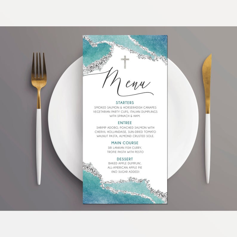 First Communion Invitation Boy or Girl Geode Elegant Invitations, Teal Watercolor Geode Invitation, Geode Teal Invite, Any Religious Event