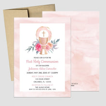 Load image into Gallery viewer, First Communion Invitation Girl Elegant Invitations, Elegant Pink Watercolor Invitation, Any Religious Event, More colors available
