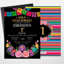 Load image into Gallery viewer, Fiesta theme 1st birthday invitation, Cinco de Mayo Invite, any age, Let&#39;s Fiesta cards, First Fiesta invitations, Holy Guacamole Invitation
