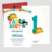 Load image into Gallery viewer, Taco about one Thank You Cards, Cinco de mayo,  Taco Cards, first birthday, set Of 10 A2 Folded, White Envelopes Included, Non Personalized Printed Cards
