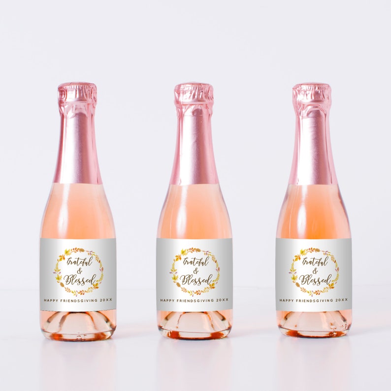 Thanksgiving mini champagne bottle labels, Friendsgiving Mini Champagne Labels Personalized Set of 10, Fall champagne labels for any event