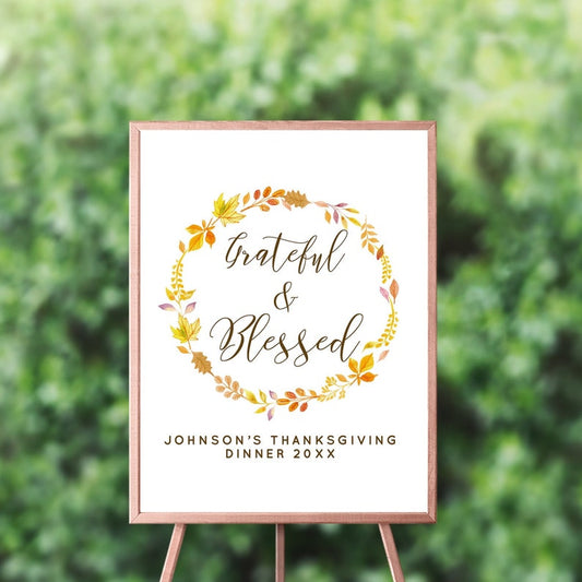 Grateful and Blessed Custom Welcome Sign, Thanksgiving Party Sign personalized, Fall Home Decor, Fall in love Engagement Party Welcome Sign