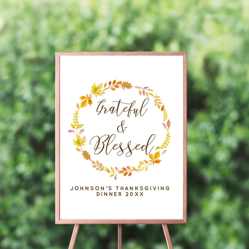 Grateful and Blessed Custom Welcome Sign, Thanksgiving Party Sign personalized, Fall Home Decor, Fall in love Engagement Party Welcome Sign