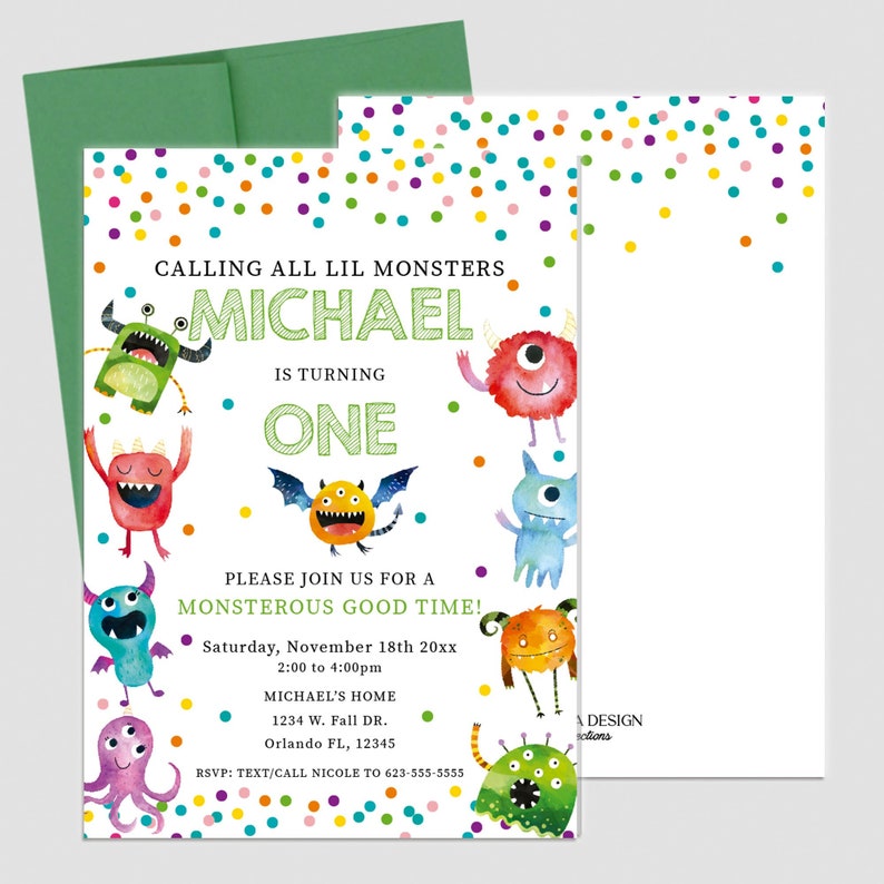 Monster 1st birthday Invitation or any age,Halloween theme 1st birthday Invitation, Monster 1st birthday cards