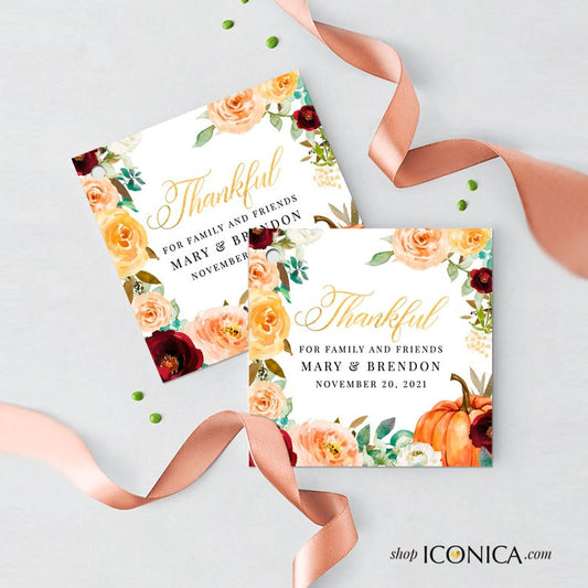 fall in love favor tags printed, Custom autumn wedding gift tags, autumn bridal shower gift tags, Thankful thank you tags personalized