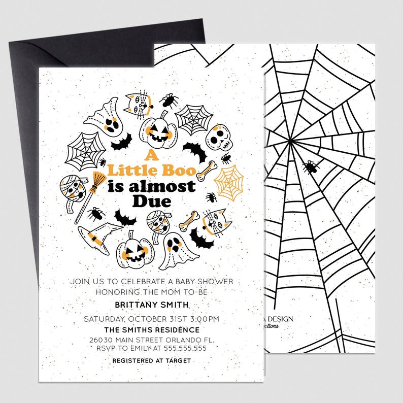 Halloween Baby Shower Invitation Boy or Girl, Any text, Little Pumpkin Baby Shower Invite , Halloween 1st Birthday Card, Boo-Day Card
