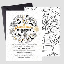 Load image into Gallery viewer, Halloween Baby Shower Invitation Boy or Girl, Any text, Little Pumpkin Baby Shower Invite , Halloween 1st Birthday Card, Boo-Day Card
