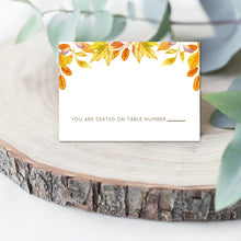 Load image into Gallery viewer, Fall Party Place Cards, Thanksgiving Dinner Tent Cards, Friendsgiving Party place cards
