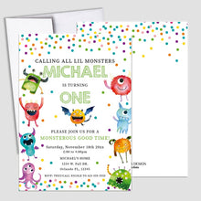 Load image into Gallery viewer, Monster 1st birthday Invitation or any age,Halloween theme 1st birthday Invitation, Monster 1st birthday cards

