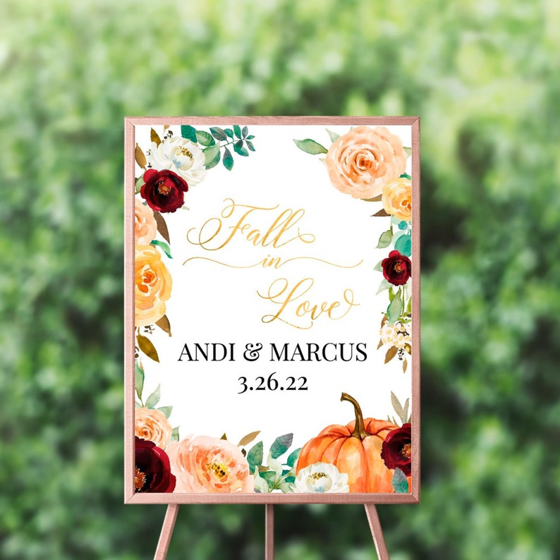 Fall in love Engagement Party Welcome Sign Personalized Printed Bridal Shower Welcome Sign Orange and White {Amber Collection}