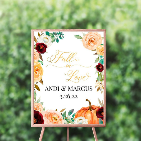 Fall in love Engagement Party Welcome Sign Personalized Printed Bridal Shower Welcome Sign Orange and White {Amber Collection}