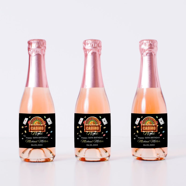Casino 50th Birthday Wine Label Personalized "Cheers to 50 years" Any Age Milestone Birthday Beverage Labels Beer or Champagne labels