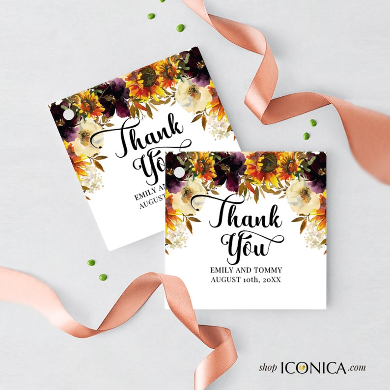 Sunflowers Wedding Place Cards Printed, Fall Party Place Cards, Fall Engagement Party, Printed Tent Cards 3.5x2 in - Burgundy and SunFlowers