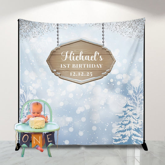 Winter ONEderland Birthday backdrop, Winter Wonderland backdrop, winter wonderland decorations, Baby Boy winter backdrops
