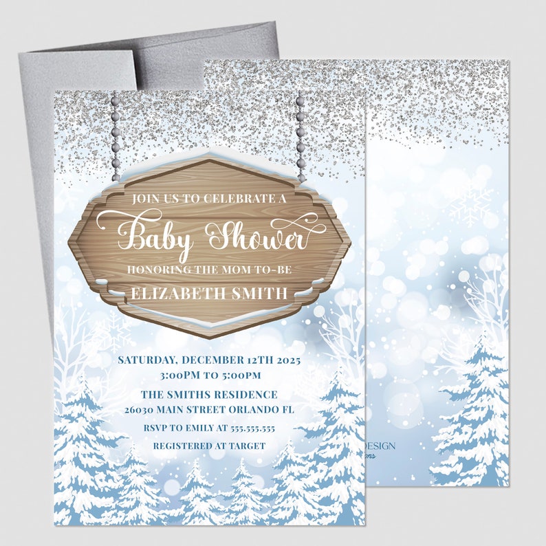 Winter Wonderland Baby Shower Invitations or First Birthday Printed, winter wonderland invitations, winter wonderland Christmas invitations